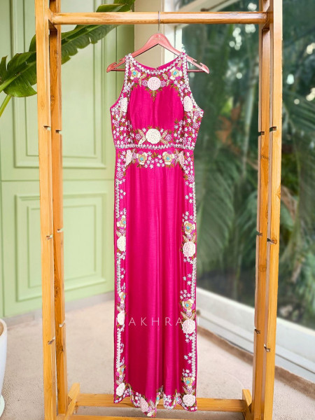Florenza Magenta Jumpsuit with Beads & Sequin Work