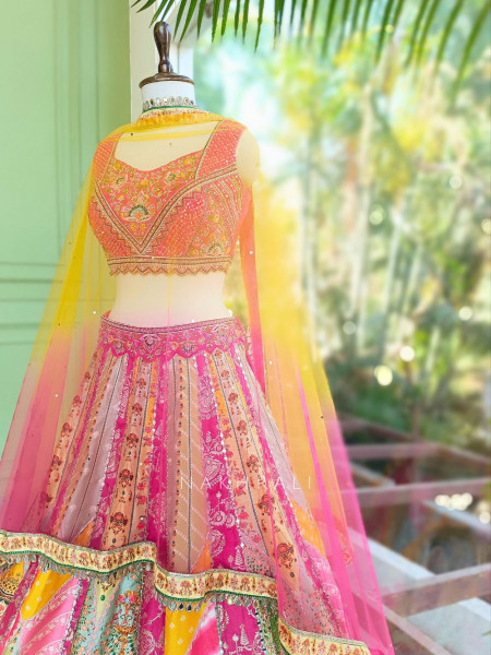 Rangreza Multi Color Silk Lehenga with Mirror Sequin Embroidery