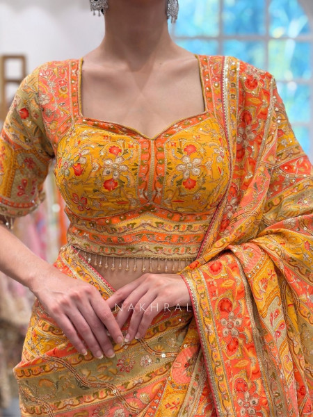 Kanakvalli Yellow Printed Saree with Ornate Embroidery
