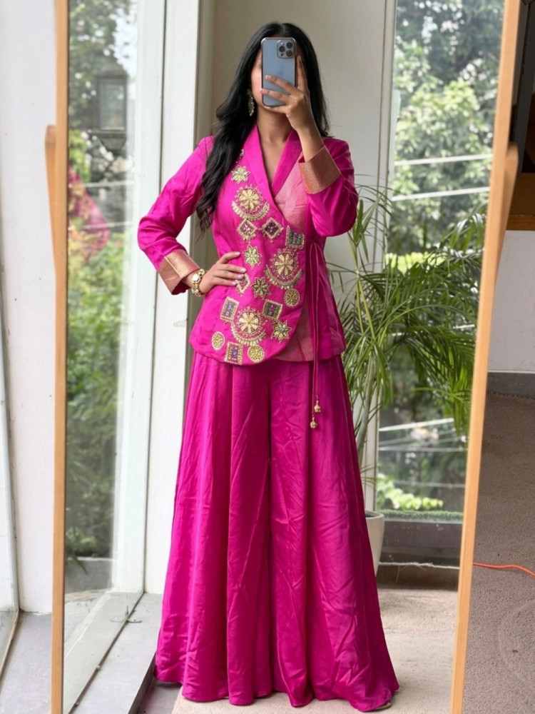Image of Mirai Magenta Indo-Western Palazzo Set