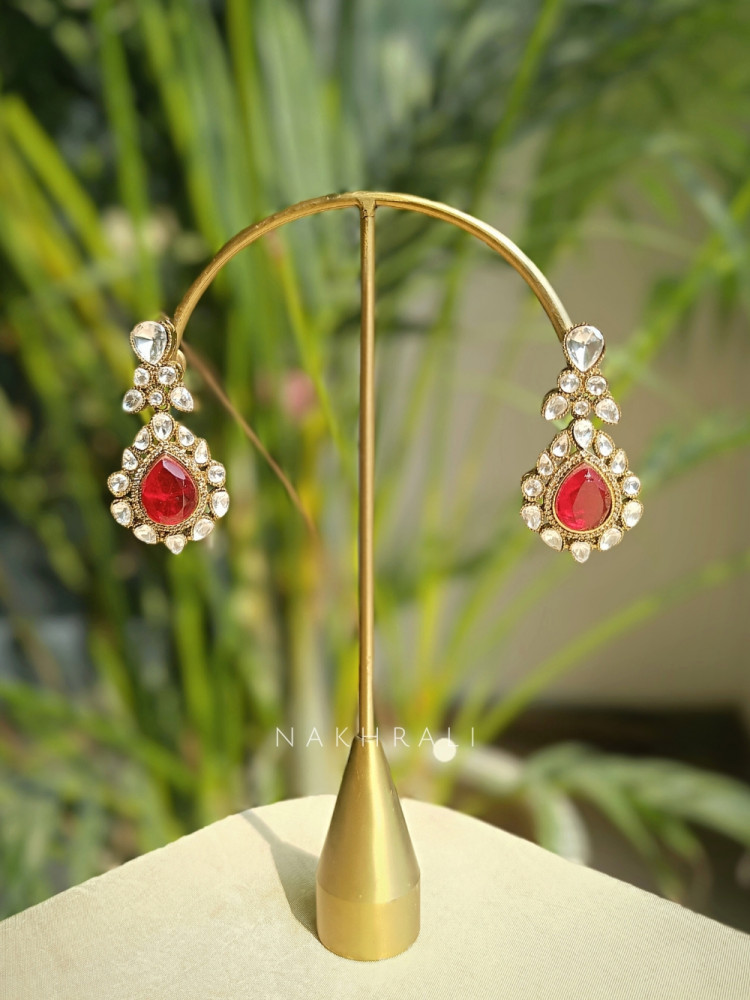 Image of Royal Red Kundan Teardrop Earrings