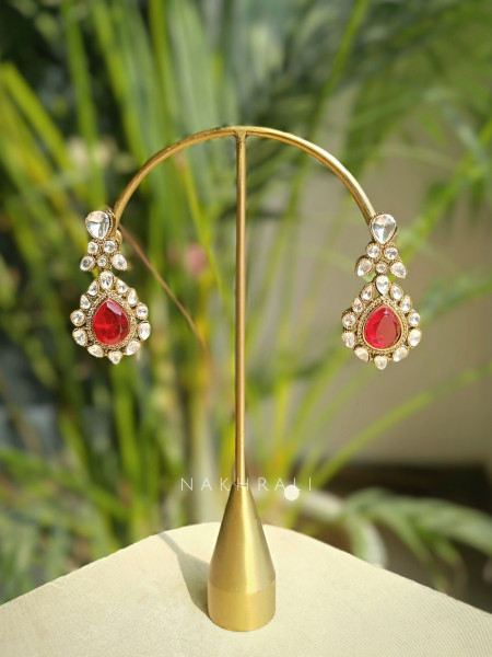 Royal Red Kundan Teardrop Earrings