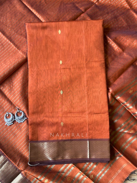 Koshika Orange Maheshwari Dress Material with Zari Border