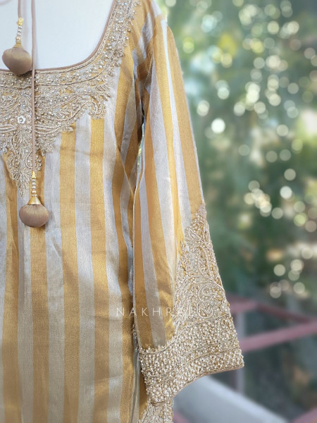 Swarn Lata Brown Suit Set with Zari and Beads Work