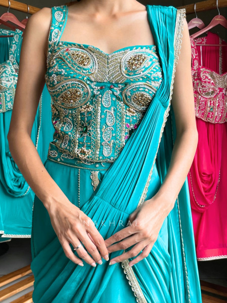 Amethyst Blue Pre-Draped Saree