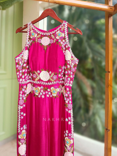 Florenza Magenta Jumpsuit with Beads & Sequin Work