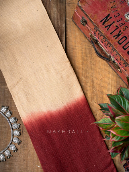 Vasu Handwoven Cream and Maroon Kota Saree with Cotton Satin Blouse