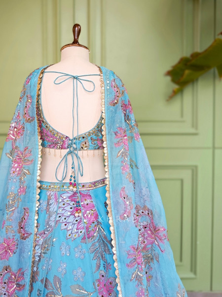 Seraphina Firozi Organza Silk Lehenga Set