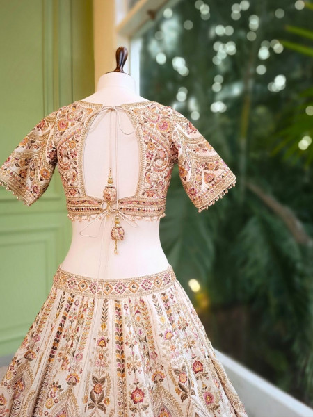 Ivory Radiance Silk Bridal Lehenga with Embroidery, Beads & Sequin Work