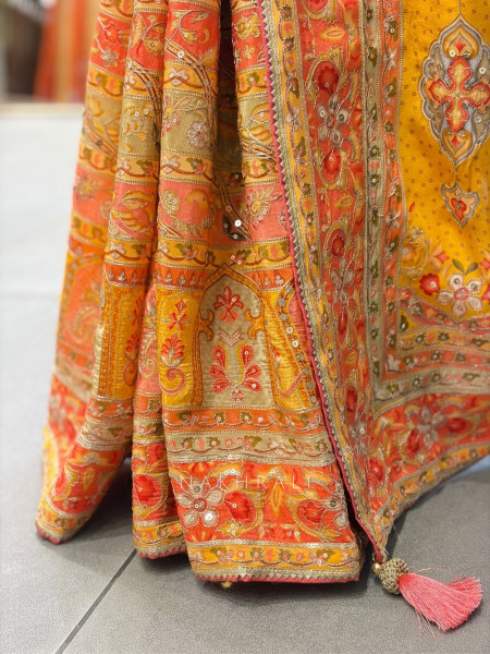 Kanakvalli Yellow Printed Saree with Ornate Embroidery