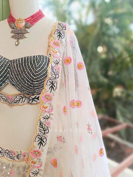 Diva Off White Net Lehenga with Embroidery and Sequin Work