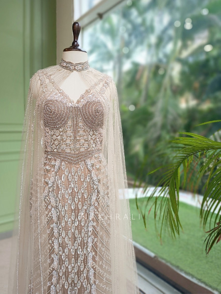 Althea Glitz Cream Indo-Western Gown with Cape