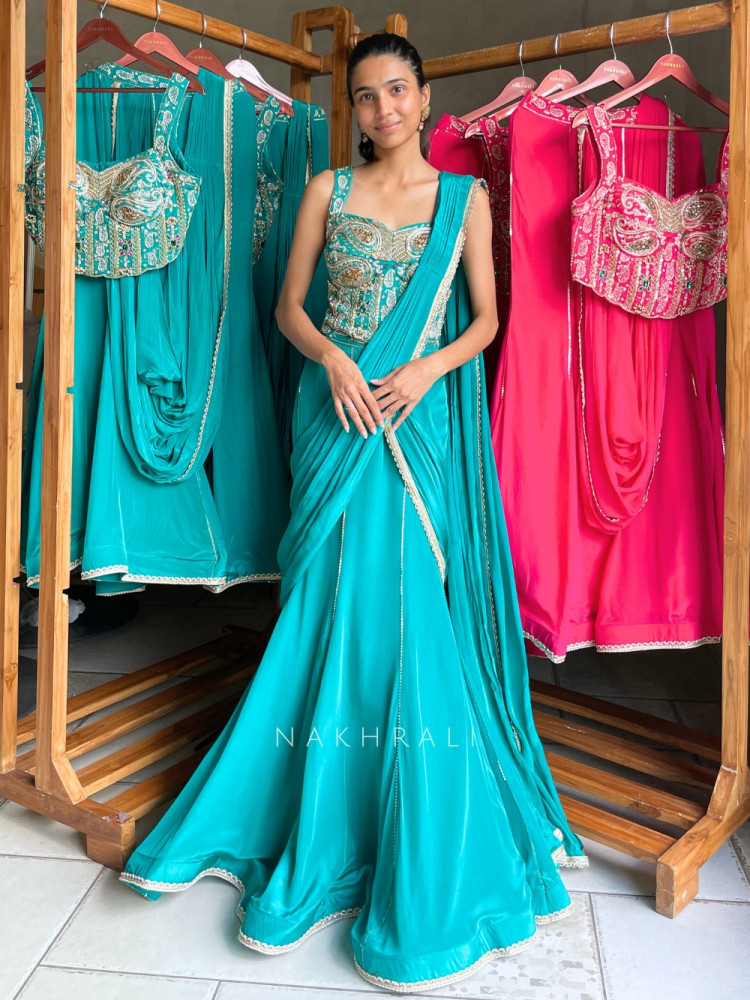 Image of Amethyst Blue Pre-Draped Saree
