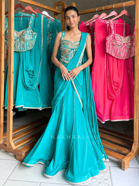 Amethyst Blue Pre-Draped Saree