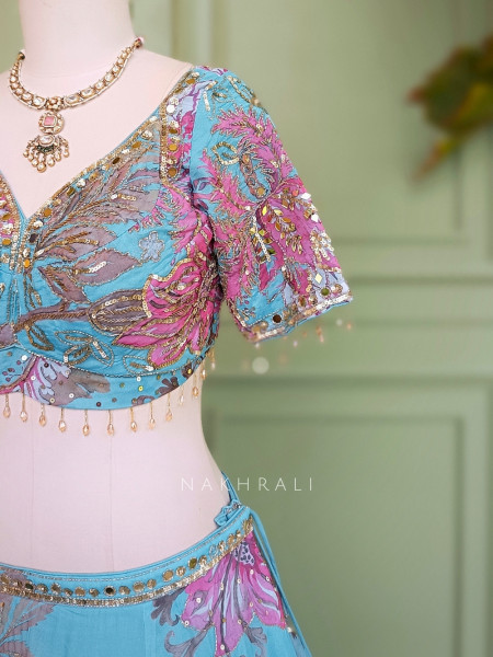 Seraphina Firozi Organza Silk Lehenga Set