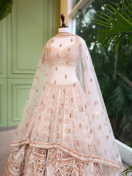 Ivory Radiance Silk Bridal Lehenga with Embroidery, Beads & Sequin Work