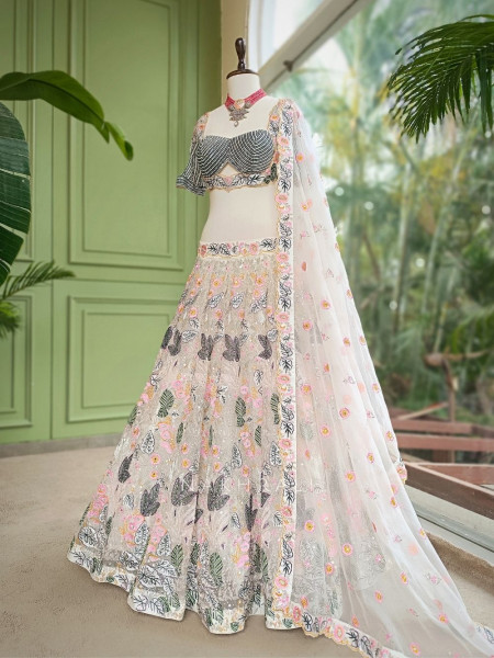 Diva Off White Net Lehenga with Embroidery and Sequin Work