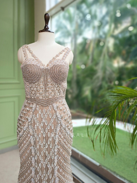Althea Glitz Cream Indo-Western Gown with Cape