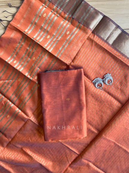 Koshika Orange Maheshwari Dress Material with Zari Border