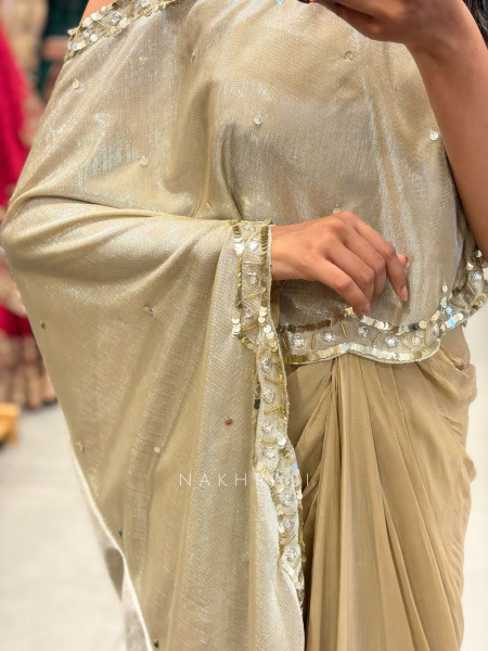Elixir Cream Off Shoulder Kaftan Set with Sequin Work