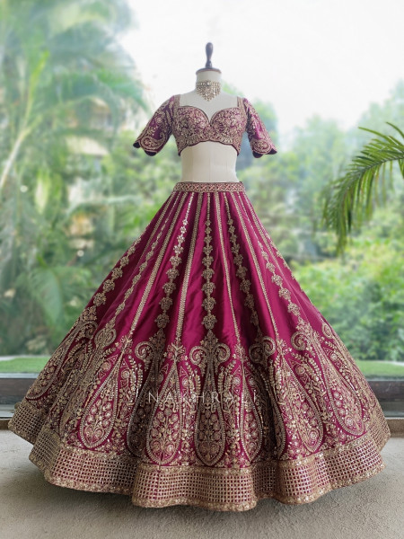 Zoyaara Paisley Magenta Silk Satin Lehenga Choli Set