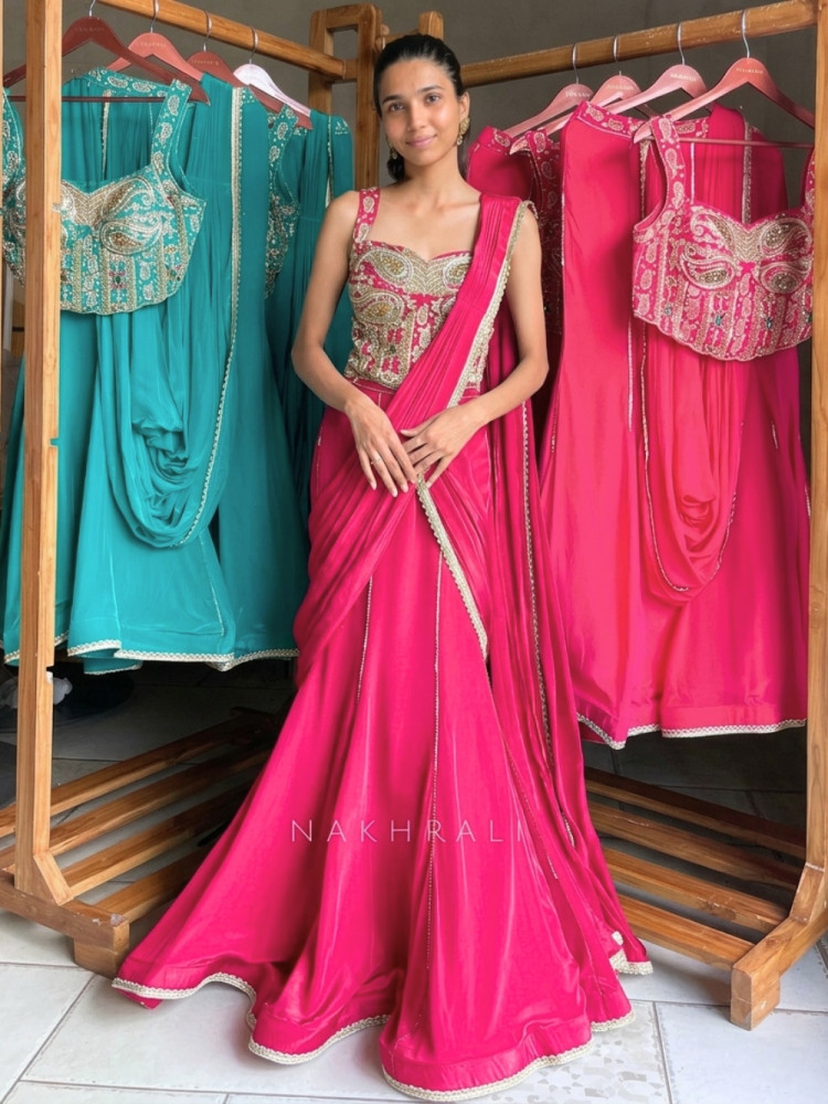 Image of Amethyst Magenta Pre-Draped Saree