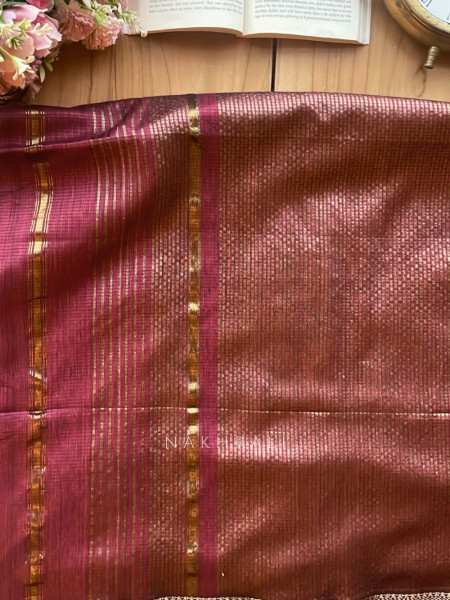 Kavini Wine Maheshwari Saree with Zari Borderr