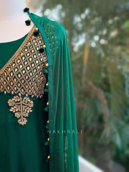Noorika Green Anarkali with Gota Patti & Cut Dana Work