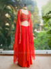 Aabha Orange Embroidered Crop Top Skirt Set with Cape