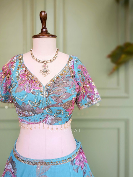 Seraphina Firozi Organza Silk Lehenga Set