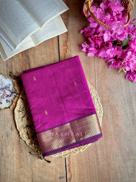 Maahishmati Purple Dark Maheshwari Saree with Zari Border