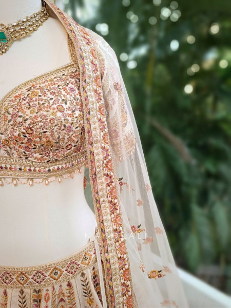 Ivory Radiance Silk Bridal Lehenga with Embroidery, Beads & Sequin Work