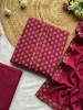 Kirtima Wine Cotton Dress Material with Block Print
