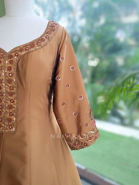 Imperial Blossom Brown Silk Blend Anarkali Suit Set