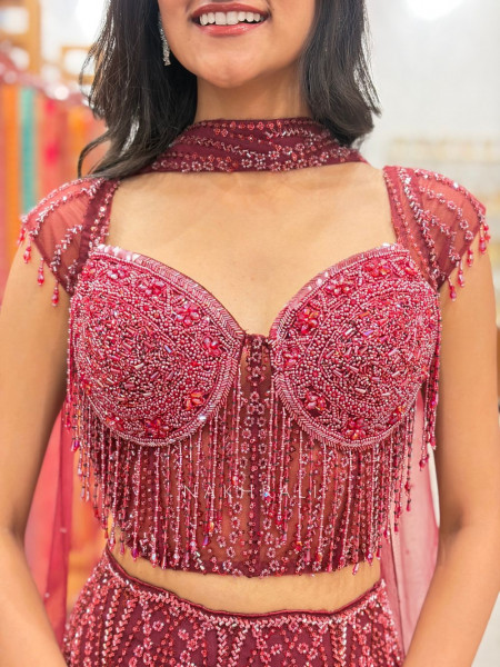 Velvetique Wine Corset Mermaid Lehenga