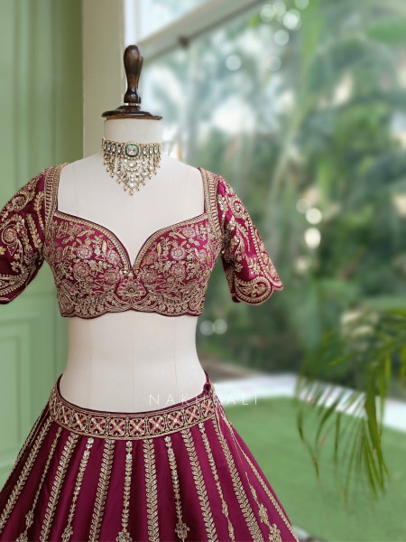 Zoyaara Paisley Magenta Silk Satin Lehenga Choli Set