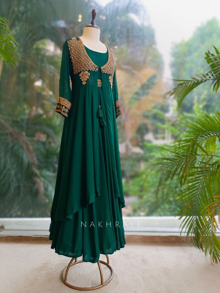 Noorika Green Anarkali with Gota Patti & Cut Dana Work