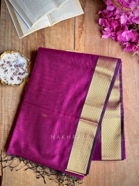 Maahishmati Purple Dark Maheshwari Saree with Zari Border