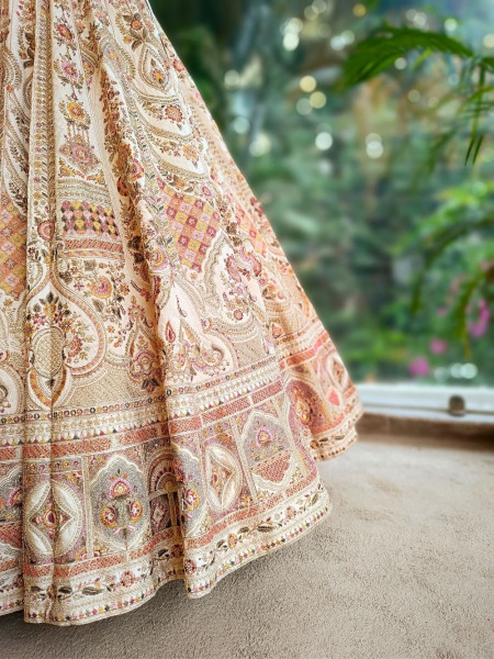 Ivory Radiance Silk Bridal Lehenga with Embroidery, Beads & Sequin Work
