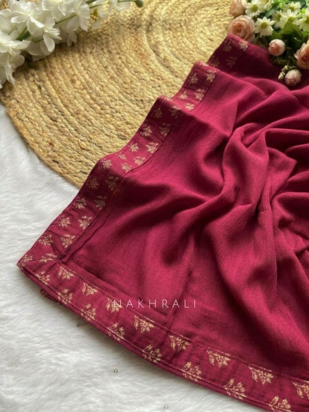 Kirtima Wine Cotton Dress Material with Block Print