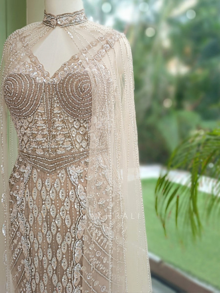 Althea Glitz Cream Indo-Western Gown with Cape