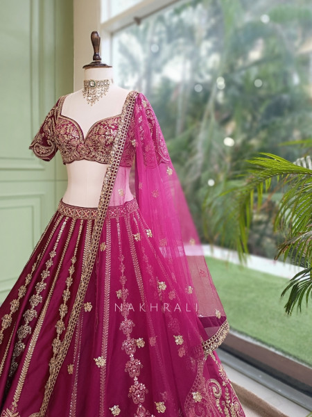 Zoyaara Paisley Magenta Silk Satin Lehenga Choli Set