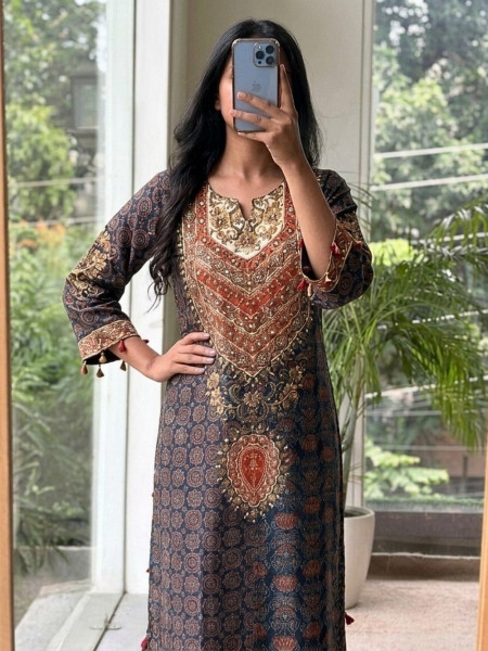 Shisha Medallion Blue Long Kurta