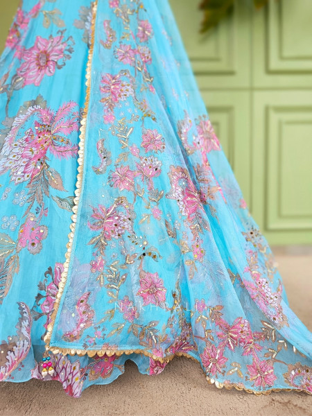 Seraphina Firozi Organza Silk Lehenga Set