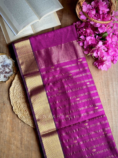 Maahishmati Purple Dark Maheshwari Saree with Zari Border