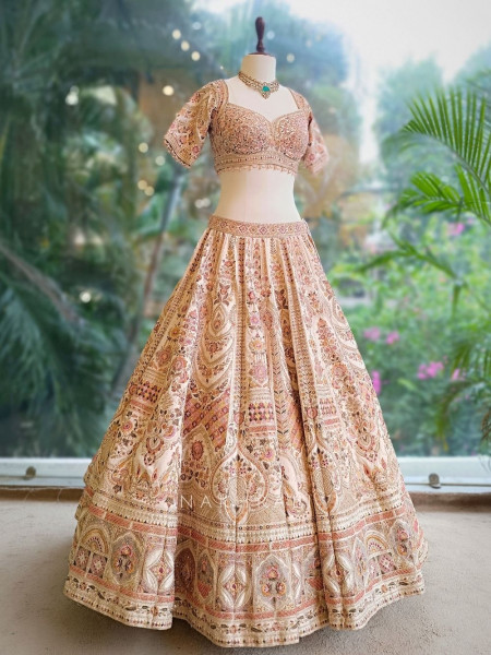 Ivory Radiance Silk Bridal Lehenga with Embroidery, Beads & Sequin Work