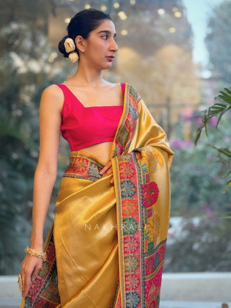 Aarunika Mustard Banarasi Silk Saree with Heritage Weave Work
