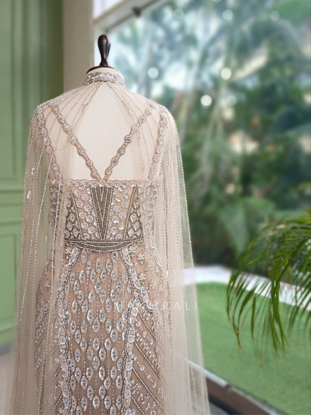 Althea Glitz Cream Indo-Western Gown with Cape