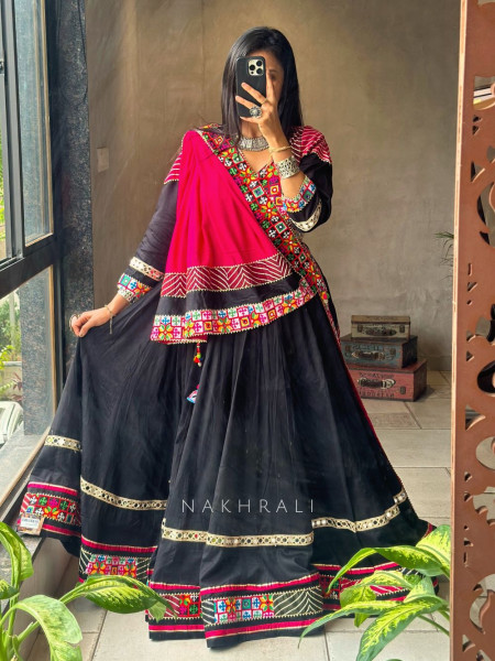 Rasila Black Chaniya Choli with Vibrant Mirror & Thread Embroidery