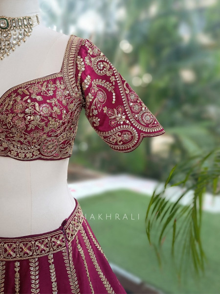 Zoyaara Paisley Magenta Silk Satin Lehenga Choli Set